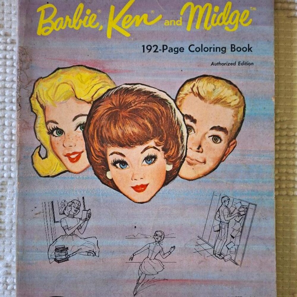 1964 MATTEL WHITMAN BARBIE KEN MIDGE DOLL COLORING BOOK
